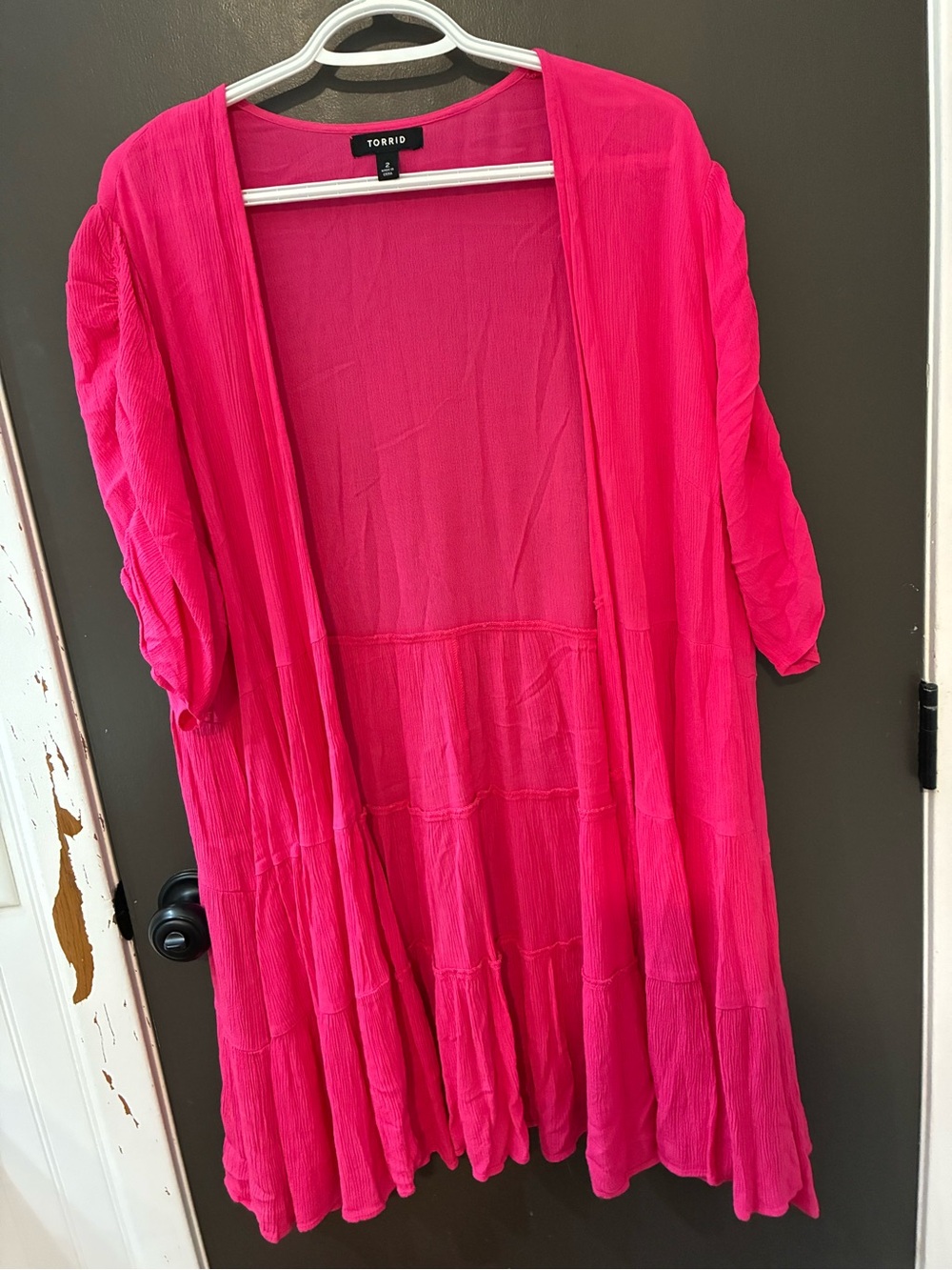 HOT Vibrant Pink Open-Front Ruffle Duster